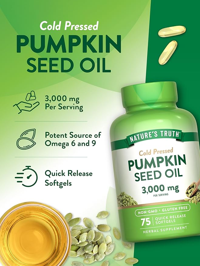 Nature's Truth Pumpkin Seed Oil | 3000mg | 75 Softgels | Cold Pressed Herbal Supplement | Non-GMO & Gluten Free Supplement