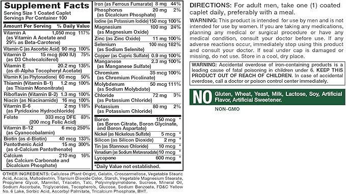 Nature's Truth Multivitamin for Men Adult | with Iron, Vitamins A, C, D & E | 100 Caplets | Non-GMO & Gluten Free