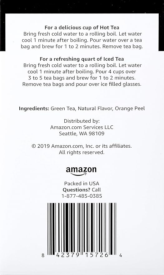 Amazon Brand - Happy Belly Citrus Green Tea Bags, 20 Count (Pack of 2)