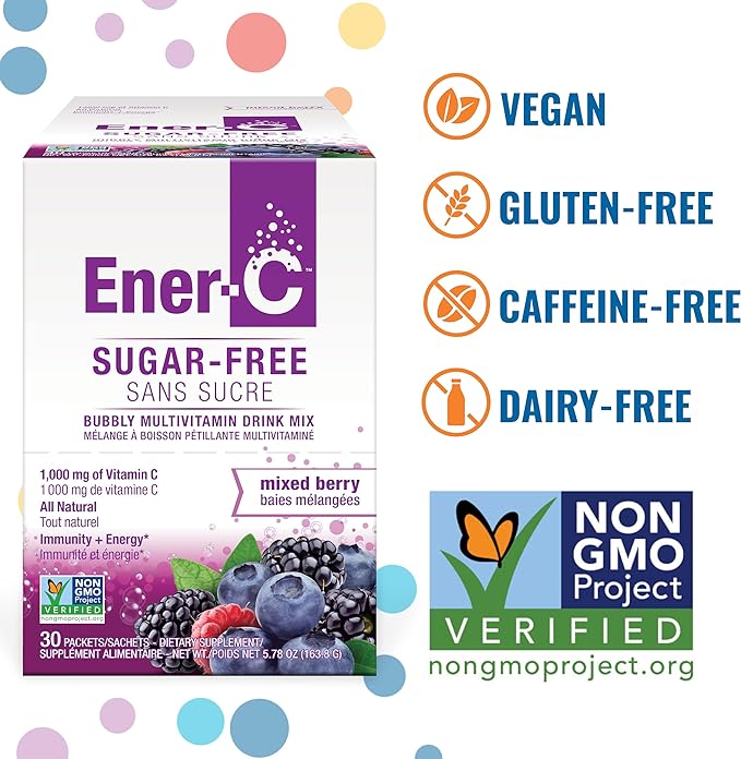 Ener-C Sugar Free Multivitamin Drink Mix - Vitamin Powder for Water, Electrolytes Powder No Sugar, Hydration Boost Packets, Zero Sugar, Vitamin C & B12 Supplement Liquid Mix - Mixed Berry, 60 Count