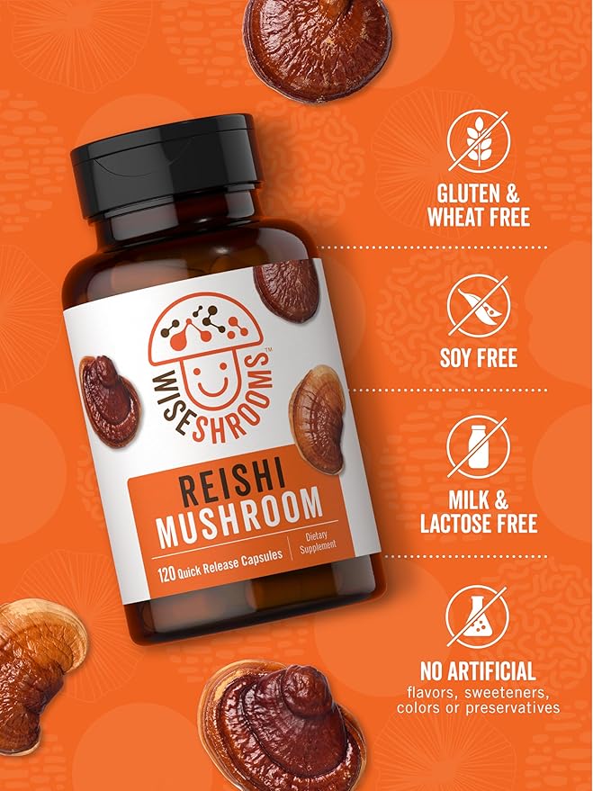Carlyle Reishi Mushroom Capsules 5000 mg | 120 Count | Non-GMO and Gluten Free Extract Supplement | Wiseshroom