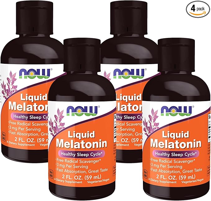 NOW Supplements, Liquid Melatonin, 3 mg Per Serving, Fast Absorbtion and Great Taste, 2-Ounces (Pack of 4)