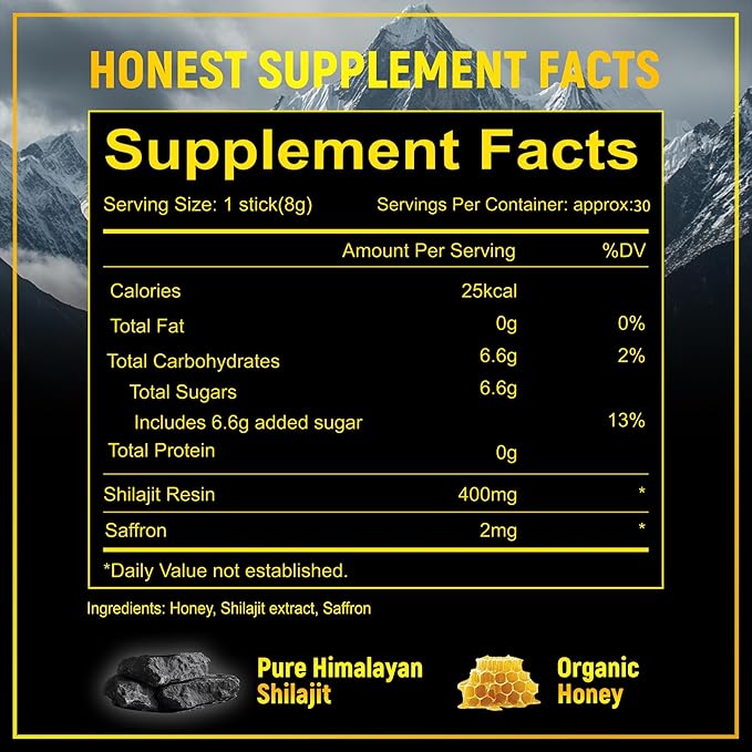 Shilajit Honey Sticks - Himalayan Shilajit Honey Sticks Organic Honey & Saffron for Energy,Strength & Cognitive Support for Men & Women 30 pcs