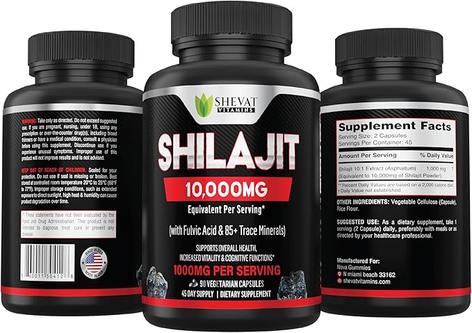 Shilajit Capsules 22000mg and 85+ Trace Minerals for Energy &Immune Support-Organic shilajit for Men & Women Non-GMO Shilajit Pills for Men, Made in USA (Packaging May Vary)