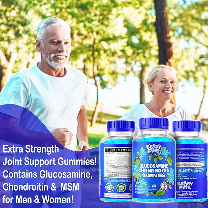 Glucosamine Chondroitin Gummies – 1500mg Extra Strength with MSM – for Adults, Men & Women – 60 Gummies – Made in The USA
