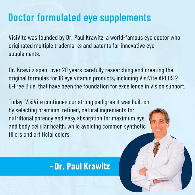 AREDS 2 Eye Vitamins - VisiVite Vitamins for Eye Health Without Vitamin E - Eye Vitamins for Seniors - Lutein and Zeaxanthin Supplements - 60 Capsules