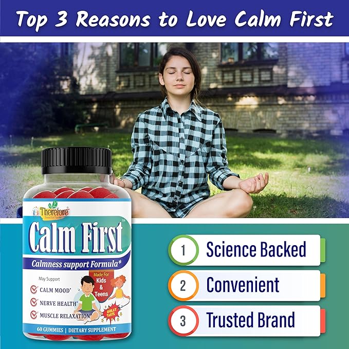 Therefore Magnesium Citrate Supplement for Teens, Calm Magnesium Gummies for Kids - Supports a Healthy Stress Response, Bone Health, Sleep - Gluten Free, Low Sugar (60-Day Supply)
