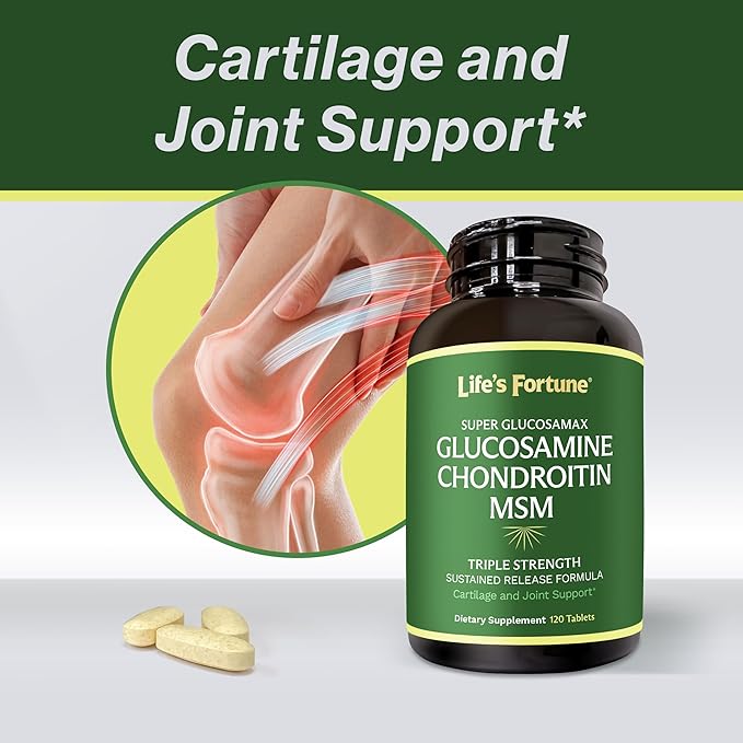 Life's Fortune Triple Strength Glucosamax - 1000mg Premium Glucosamine, Chondroitin and MSM Supplement with Vitamin C for Joint Comfort & Mobility, 120 Tab