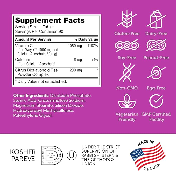 Zahler Vitamin C 1000mg Tablets with Bioflavonoids - High Potency VIT C 1000mg for Immune Support - Gentle on Stomach - Gluten Free Vitamin C 1000 mg Vitamin C Supplement for Women & Men (90 Count)