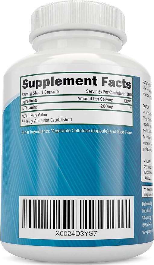 Purely Holistic L-Theanine 200mg (Double-Strength), 180 Vegan Capsules, 6 Month Supply, Non GMO & Gluten Free Ltheanine Vitamins