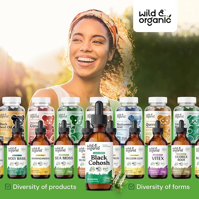 Wild & Organic Black Cohosh Liquid Drops 540 mg - Herbal Supplements for Women - Liquid Black Cohosh Extract Tincture - 2-Month Supply - Vegan, Sugar & Alcohol-Free - 2 fl oz