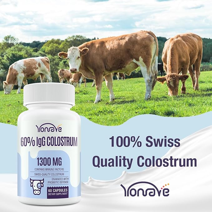 Bovine Colostrum Capsules Supplement 1300mg - Extra High 60% IgG Bovine Colostrum - Gut, Bone, Exercise, Immune - 60 Capsules