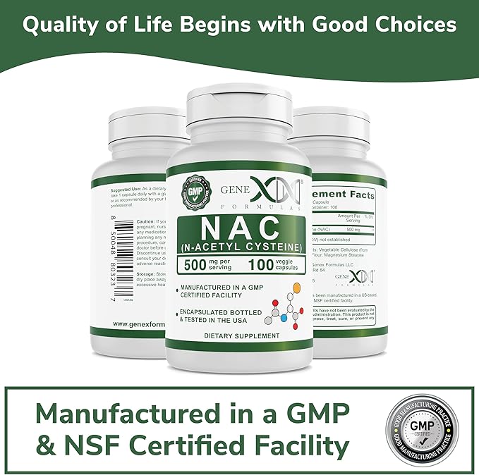 Genex Formulas NAC 500mg (100 Capsules) N-Acetyl Cysteine, Supports Liver Health - Non-GMO, Gluten Free, Vegan (3 Month Supply)