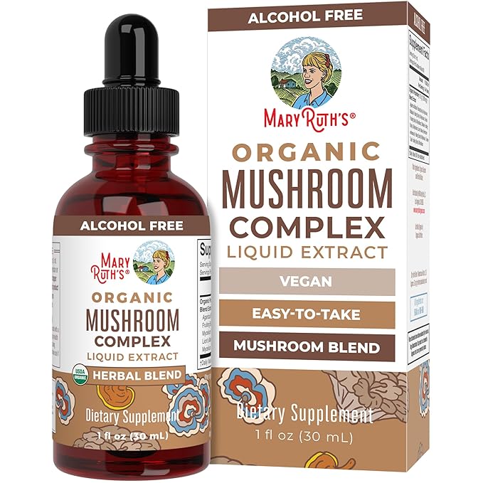 MaryRuth Organics USDA Mushroom Complex | Herbal Liquid Drops | Supplement | Lion's Mane | Reishi Mushroom | Shiitake Mushrooms | Non-GMO | Vegan | Alcohol Free Tincture | 30 Servings