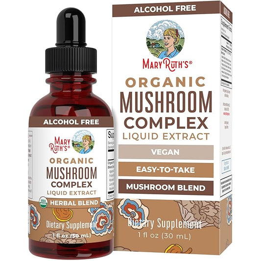 MaryRuth Organics USDA Mushroom Complex | Herbal Liquid Drops | Supplement | Lion's Mane | Reishi Mushroom | Shiitake Mushrooms | Non-GMO | Vegan | Alcohol Free Tincture | 30 Servings