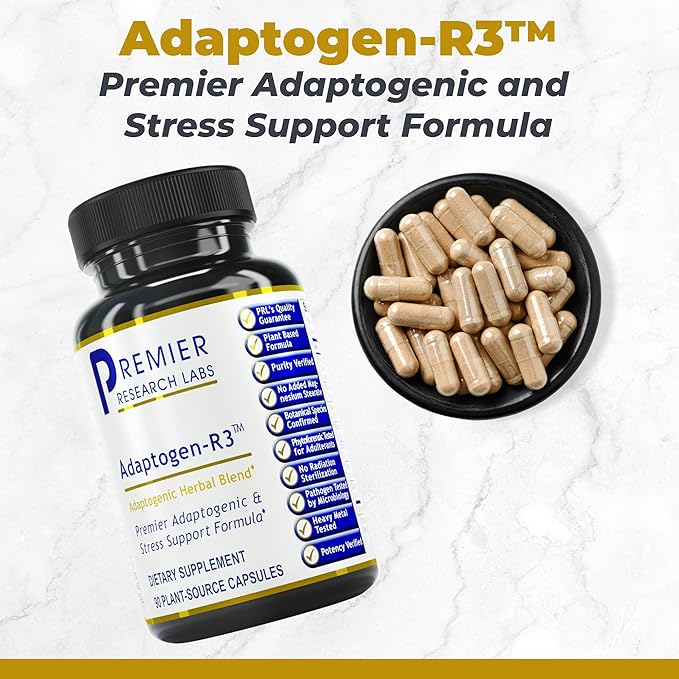 Premier Research Labs Adaptogen-R3: Adaptogen Supplements, Rhodiola Rosea Supplement with Maca Root, Complex for Stress, Heart & Metabolic Health - 90 Vegetarian Capsules