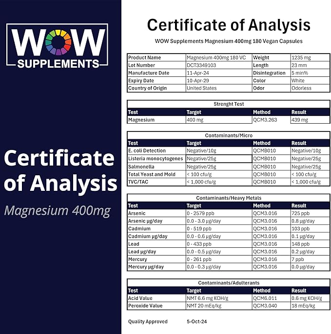 WOW Supplements Magnesium 400 mg Complex - Supplement for Men and Women - Citrate, Aspartate & Magnesium Oxide 400mg - 180 Capsules