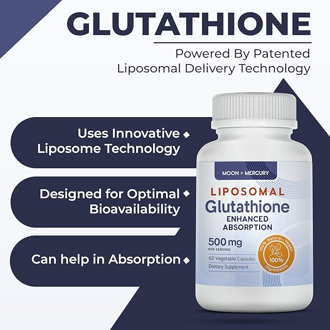 Liposomal Glutathione Non-GMO, Gluten Free 500mg Supplement - May Provide Immune Support, Liver Detox, Brain Health and Heart Health - 60 Glutathione Capsules