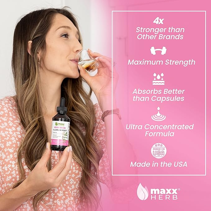 Maxx Herb Valerian Root Extract - Max Strength, Liquid Valerian Root Absorbs Better Than Capsules, for Relaxation and Restful Sleep, Alcohol-Free - 4 Bottles, 4 Oz Each (240 Servings)