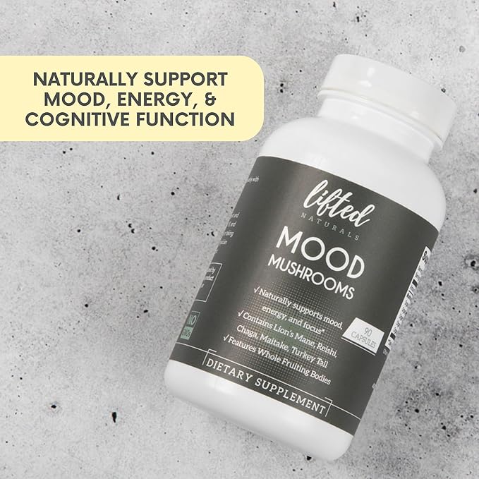 Mood Mushrooms - Lifted Mushroom Supplement - Lion's Mane, Reishi, Chaga, Turkey Tail, Maitake - Energy, Focus, Stress Relief
