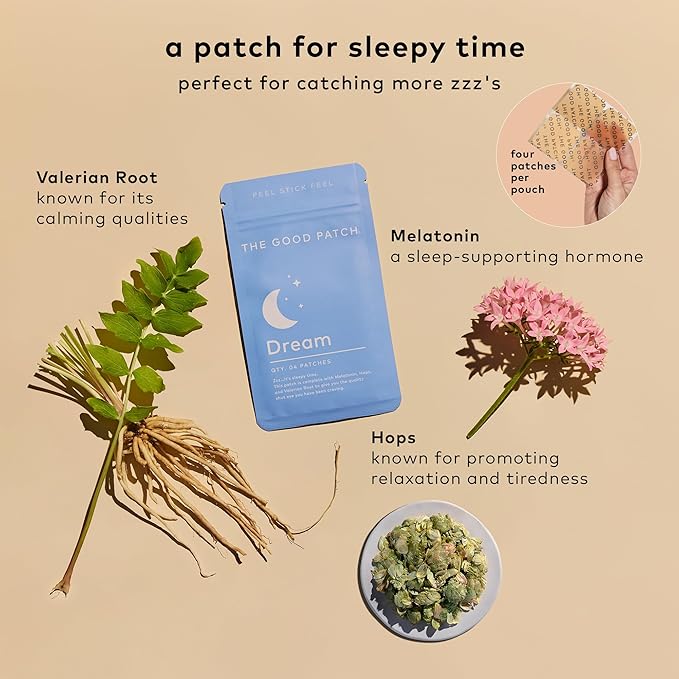 The Good Patch Plant Powered Sleep Support - Sustained Release Dream Patch with Melatonin, Hops, Valerian Root (24 Total Patches)