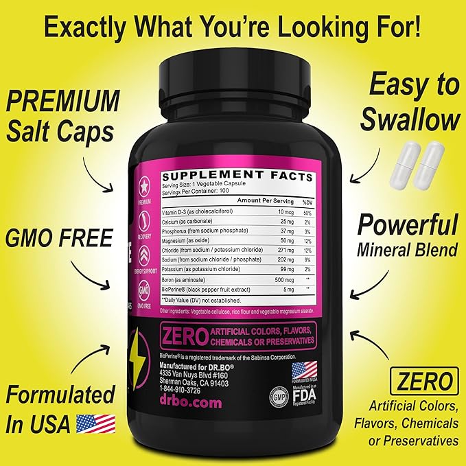 DR. BO Electrolyte Pills Salt Capsules & Zinc - Electrolytes Tablets with Potassium, Magnesium, Sodium, Chloride, Calcium Salts Supplements - Zinc Supplements 50mg Tablets Supplement Oxide Citrate