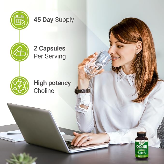 Nested Naturals Choline Bitartrate 500mg - High Potency Choline Supplements - Supports Cognitive Performance & Liver Function - 100% Vegan & Non-GMO - 2-Pack (180 Vegan Capsules)