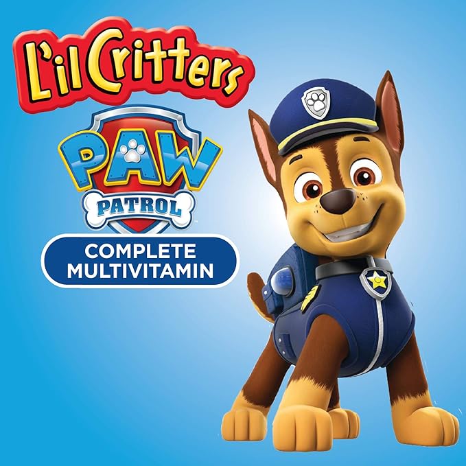 L’il Critters Paw Patrol Gummy Vites Daily Gummy Multivitamin for Kids, Vitamin C, D3 for Immune Support Cherry, Orange and Blueberry Flavors, 60 Gummies (Pack of 2)