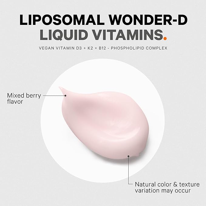 Codeage Liposomal Wonder-D, Vegan Cholecalciferol Vitamin D3 1000 IU Liquid Drops Supplement, Plant-Based Vitamins B12 & K2, Non-GMO Sunflower Phospholipids, Vitamin E, Mixed Berry Flavor, 7.6 fl oz