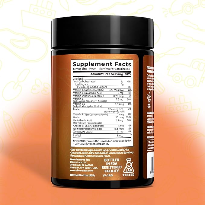 Kids Multivitamin Gummies – Strawberry Flavor – Immune & Growth Support with A, C, D, E, B6, B12, Zinc – Non-GMO, Gluten-Free – Chewable Vitamins for Kids 4+ – 60 Count