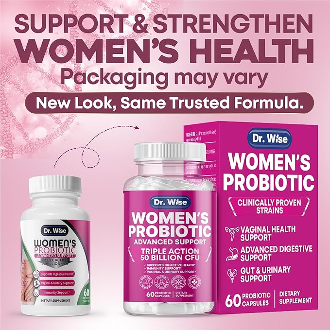 Dr. Wise Women’s Probiotic – 50 Billion CFUs – Digestive, Urinary & Vaginal Health Support – Immune Boost – Triple Action Formula – 60 Capsules – Made in USA