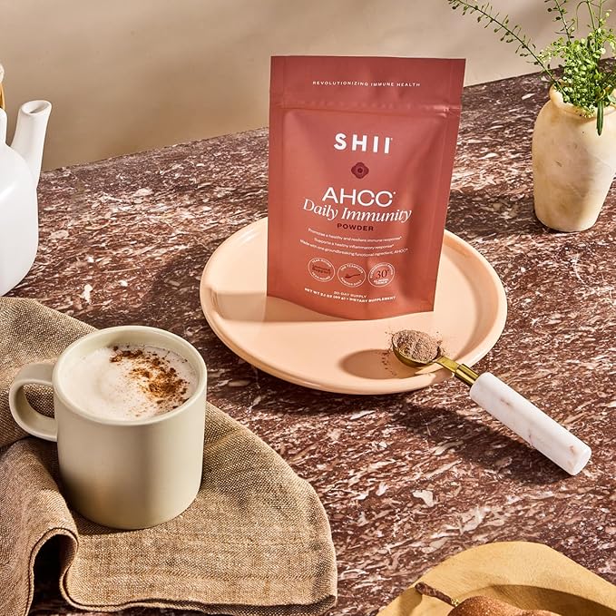 SHII AHCC Daily Immunity Powder, 2.1 Oz - Vegan, Gluten-Free Immune Support Supplement with AHCC, Easy-to-Mix Shiitake Mushroom Powder for Quick Absorption, Promotes Immune Response & Cellular Health