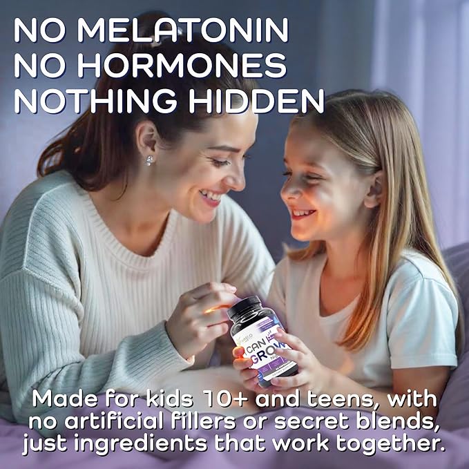 I Can Grow Night-Time Sleep Support for Kids 10+ & Teens | Magnesium Bisglycinate + GABA + L-Theanine | Non-Habit Forming | No Melatonin | Natural Calm & Recovery Formula | Vitaminas para Niños
