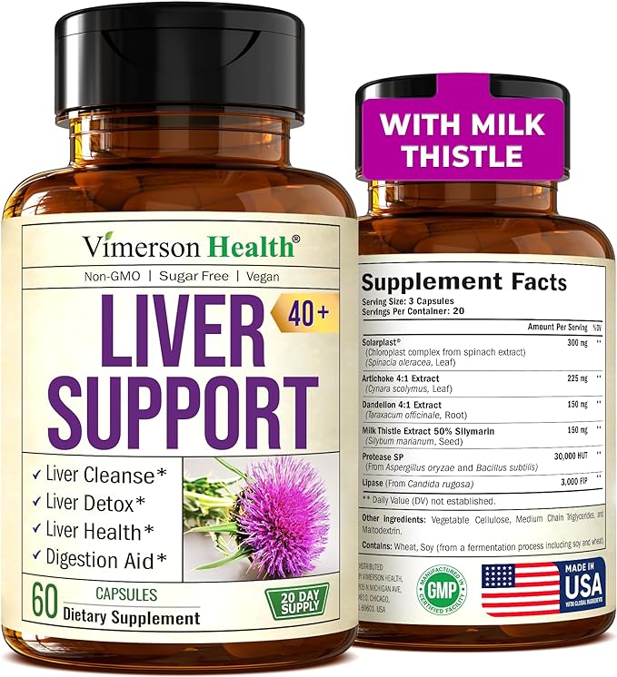 Liver Cleanse Detox & Repair Milk Thistle Supplement. Liver Support with Digestive Enzymes, Artichoke Extract, Dandelion Root Supplement. Milk Thistle Liver Detox & Liver Cleanse. 60 Liver Health Caps