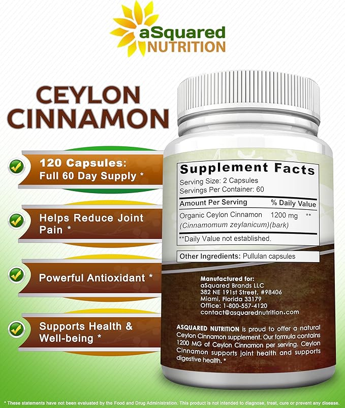 Natural Ceylon Cinnamon 1200mg - 120 Capsules, True Cinnamon from Sri Lanka, Extract Supplement Pills Promotes Heart Health