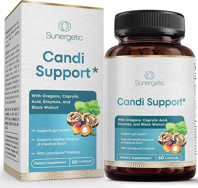 Premium Candida Cleanse Supplement – Candida Support Supplement with Oregano, Caprylic Acid, Black Walnut & Probiotics – Supports Gut Health, Digestion & Intestinal Flora - 60 Candi Support Capsules