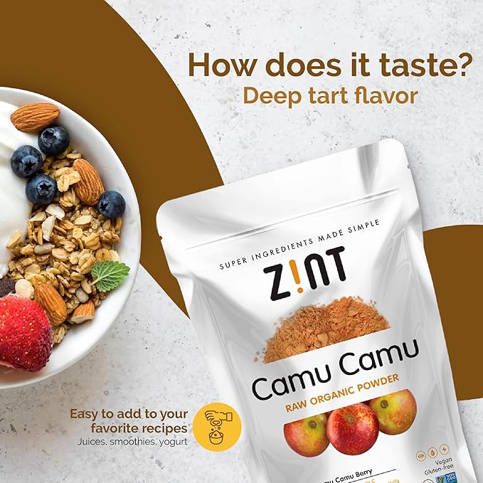 Zint Camu Camu Powder Organic | Superfood Powder | Organic Fruit Ingredient | Antioxidants Source Perfect for Smoothies, Juices, Ice Creams | Non-GMO, Gluten-Free, Kosher | 3.5 oz