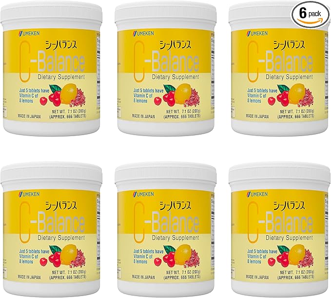 Umeken C-Balance Chewable Vitamin C Supplements, High Potency for Adults & Kids, with Citric Acid and Gamma-linolenic Acid, Vitamin C Chewables, 7.1 Ounce, 200g, 4.5 Months Supply, Pack of 6
