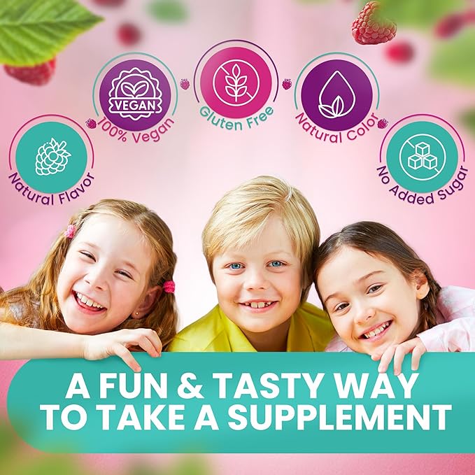 Sugar Free Magnesium Gummies for Kids 100mg - Calm & Sleep Support Chewable Magnesium Supplement, Sleep Aid, Anti-Stress, Bone Health, Muscle Relaxation, 30 Vegan Non-GMO Gluten-Free Raspberry Gummies