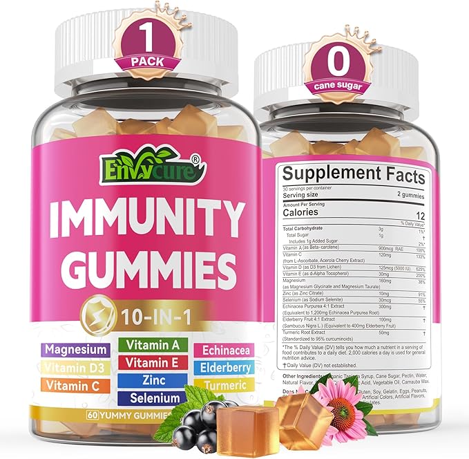 Vitamin C D3 Zinc Gummies for Adults w/Echinacea, Elderberry, Selenium, Magnesium,Vitamin D3 5000IU, Daily Immunity Booster Multivitamin Gummies, for Immunity Antioxidant Bone Energy,Vegan 1 Pack