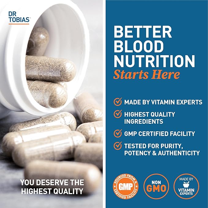 Dr. Tobias Blood Pressure Support Supplement with Hawthorn, Hibiscus Flower, Olive Leaf & Garlic, Supports Normal Circulatory Health with Vitamins C, B6, B12, Niacin, Folate & Herbs, 90 Capsules