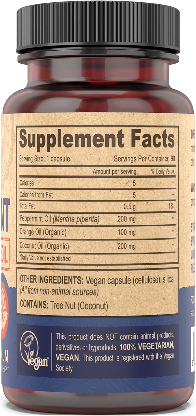 DEVA Nutrition Premium Vegan Peppermint Oil with Orange Oil, Delayed Release, 90 Capsules, 1-Pack