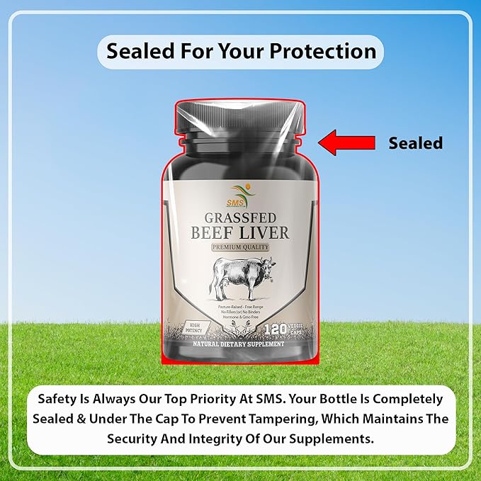 Grass Fed Desiccated Beef Liver Capsules (120 Pills, 500mg Each) - Natural Iron, Vitamin A, B12 for Energy - Humanely Pasture Raised Undefatted Without Hormones or Chemicals