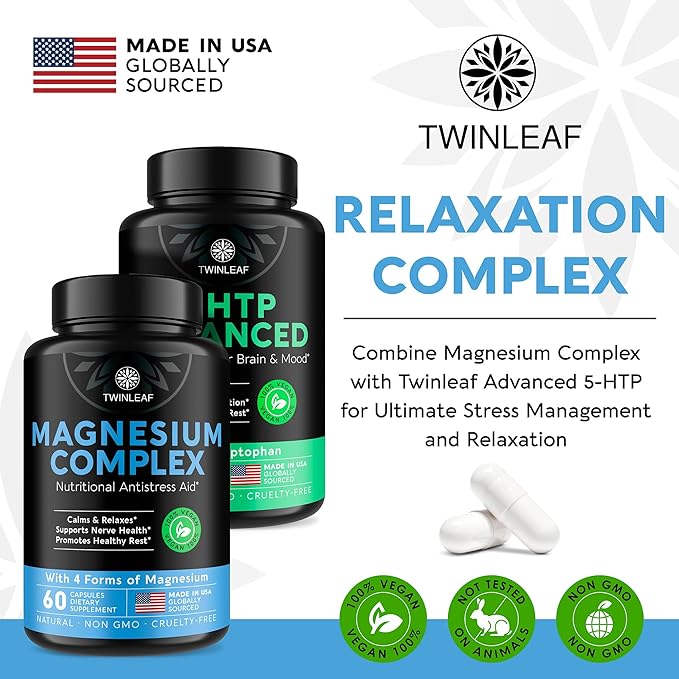 TWINLEAF Magnesium Brain Booster Made in USA - Supports Brain Health & Function as Natural Calm, Relax Aid - Nootropic Magnesium Memory, Concentration & Focus Pills That Promote Better Rest