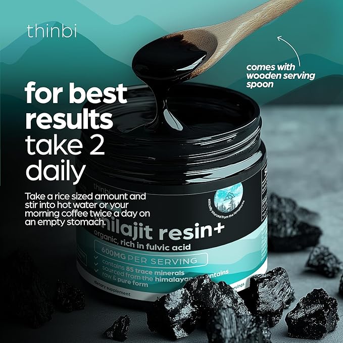 Shilajit Resin 4oz Extra Strength – Pure Himalayan Shilajit for Men & Women, 75%+ Fulvic Acid & 85+ Trace Minerals for Energy, Immune & Metabolism Support, Lab-Tested, Better Than Gummies - Thinbi