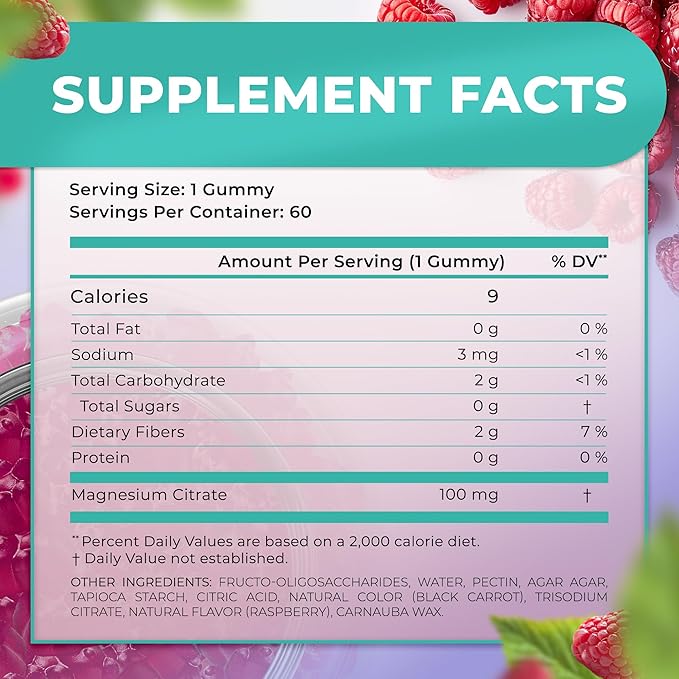Sugar Free Magnesium Gummies for Kids 100mg - Calm & Sleep Support Chewable Magnesium Supplement, Sleep Aid, Anti-Stress, Bone Health, Muscle Relaxation, 30 Vegan Non-GMO Gluten-Free Raspberry Gummies