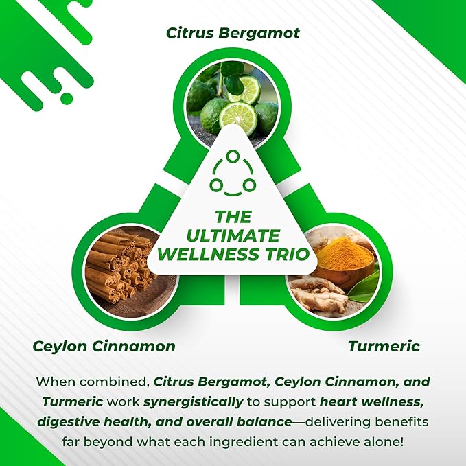 Citrus Bergamot 9-in-1 Formula - with Cinnamon Turmeric Odorless Garlic, Olive Leaf, Artichoke - Made and Tested in The USA