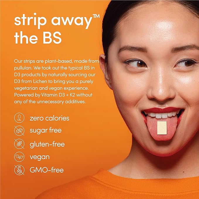 ZENERGY D3 Oral Strips - Raspberry Flavor | 800 IU Vitamin D3 + 120mcg Vitamin K | 100% Vegan, 0 Sugar, 0 Calories, 0 Gluten, 0 Aspartame, Non-GMO, Plant-Based, Instant Action | 1 Tin = 30 Strips