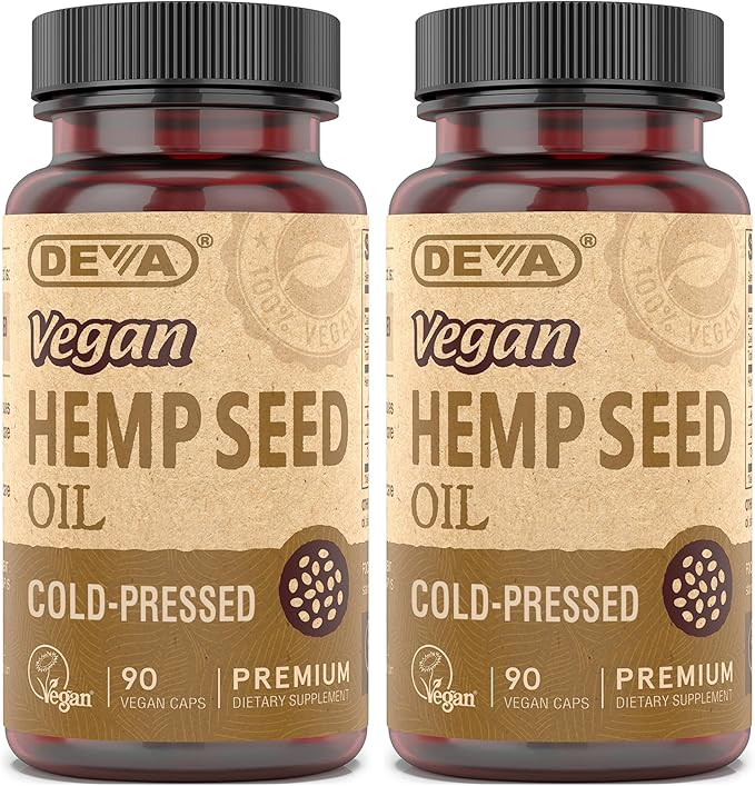 DEVA Vegan Virgin Hemp Seed Oil Capsules 2-Pack – Cold-Pressed, Unrefined, 90 Count Ea