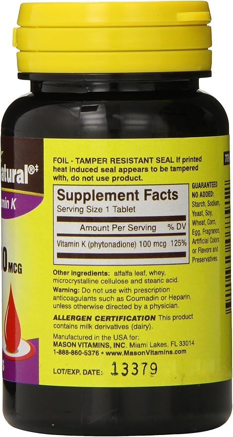 Mason Natural Vitamin K, 100mcg, Tablets, 100 ea